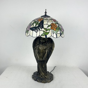LongHuiJing European Butterfly Stained Glass LED Lampshade <b>Table</b> <b>Lamp</b> Flexible Simple Angel <b>Base</b> for Living Room Art Decoration - Product Image 4