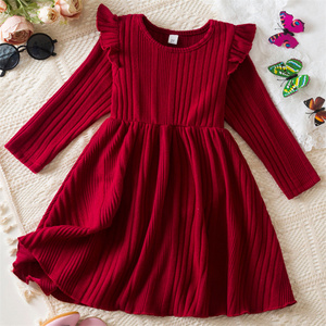 Vestito Natalizio per Bambine con Etichetta Privata, Abito Invernale Tinta Unita per Neonati, Vestito con Maniche Lunghe e Volant per Bambine - Product Image 4