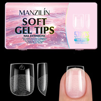 576 faux ongles en gel souple transparents, couvrance totale, formes amande, cercueil, stiletto, carré, pour nail art