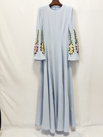 Robe de soirée formelle bleu clair à manches longues, design personnalisé, broderie florale 3D, manches évasées, robe de soirée modeste