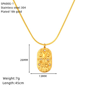 Collier Pendentif Ovale Vintage Décontracté en Acier Inoxydable Plaqué Or 18K avec 12 Signes du Zodiaque, <span class=keywords><strong>Personnalisé</strong></span> avec Cristal CZ <span class=keywords><strong>Horoscope</strong></span> - Product Image 5