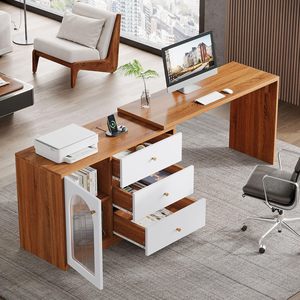 SENYU Modern L Shaped Wood <b>Desk</b> With <b>Drawer</b> Cabinet For Home Office Workspace Storage - Product Image 6