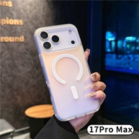 Coque de téléphone iPhone 17, 17 Pro Max, 17 Air en TPU PC IMD magnétique anti-traces de doigts, transparente, dégradé laser, colorée effet caméléon