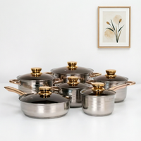 Meilleures ventes - Ensemble de casseroles en acier inoxydable de style européen, 12 pièces, poignées dorées, ustensiles de cuisine