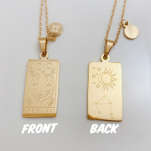 Collar de tarjeta de Tarot cuadrado de acero inoxidable chapado en oro de 18k para mujer, signo del zodiaco grabado, sin deslustre, novedad de <span class=keywords><strong>2022</strong></span> - Product Image 4