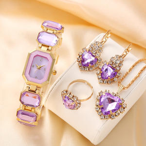 Ensemble montre et bijoux pour femme, montre à cadran carré en alliage tendance pour femme, collier, bracelet, bague, boucles d'oreilles, boîte cadeau - Product Image 4