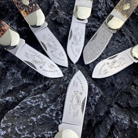 Couteau de poche pliant double trapper en acier Damas personnalisable OEM, pour la survie, la chasse et le camping, avec design en os de bœuf