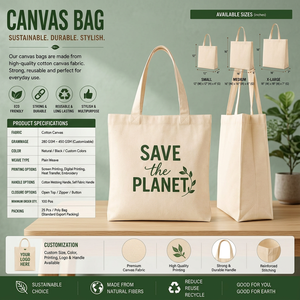 Sac fourre-tout en toile de coton de qualité supérieure, lavable et réutilisable, idéal pour le shopping, la promotion et les cadeaux, en vente - Product Image 2