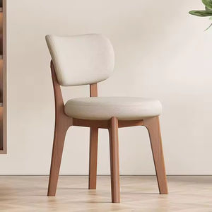 <span class=keywords><strong>Chaise</strong></span> de salle à manger moderne nordique en crème, fabriquée en bois massif et cuir souple, adaptée à l'utilisation hôtelière avec un design écologique - Product Image 3