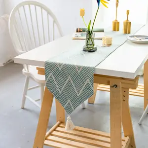 ผ้าแจ็คการ์ดสำหรับปูโต๊ะผ้าคอตตอนผ้าลินินปักลายสไตล์ Boho Macrame