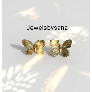 Luxury Handmade Gold Plated Brass Bezel Setting Butterfly Stud <b>Earrings</b> Women Elegant Designer Statement Wedding Minimalist - Product Image 3