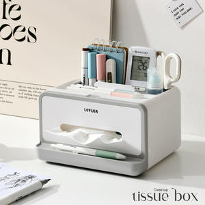 Boîte à mouchoirs multifonction Leyijia, porte-stylos carré avec tiroir de rangement, noir, gris, beige, rose, bleu - Product Image 3