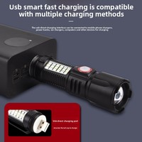 Mini lampe torche laser blanche rechargeable par USB, zoom télescopique, clip stylo, lumière latérale LED rouge bleue chaude, alliage d'aluminium