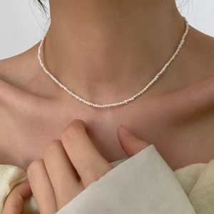 Collar de Perlas Barrocas Ovaladas de Agua Dulce de 4MM con Cuentas de Perlas Genuinas Naturales Planas y Redondas de Forma <span class=keywords><strong>Irregular</strong></span> - Product Image 6