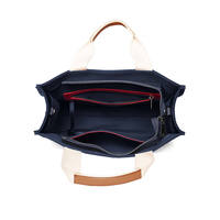 Ouye femmes logo personnalisé crème bleu marine voyageur décontracté style de vie cadeau coton toile fourre-tout sac à provisions avec longue bandoulière
