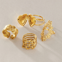 Bague ouverte ajustable en acier inoxydable plaqué or 18 carats, motif floral torsadé, maille creuse, faite à la main, bijoux pour femmes