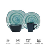 Ensemble de table utile pour la maison 16 pièces de vaisselle carrée lisse bleue, assiette, bol, tasse, ensembles de vaisselle au design élégant pour restaurants