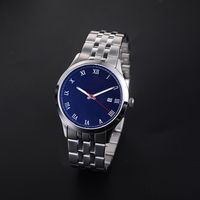 Montre à quartz pour homme en acier inoxydable de luxe, cadran en cristal saphir, boîtier de 42 mm, résistante à l'eau 10 bars, affichage à aiguilles, chiffres romains