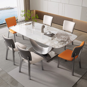 Luxury Modern Dining <b>Table</b> Set Italian Custom 4-Chair Dining Room Furniture Rotating Center <b>Table</b> Stone Home Furniture - Product Image 1