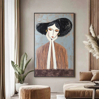 Portrait à l'huile peint à la main sur toile encadrée, décoration murale contemporaine, peinture abstraite moderne de femme, décoration intérieure pour la maison