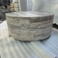 Table basse ronde en travertin argenté, forme cylindrique, table centrale en pierre naturelle, table basse en pierre pour salon