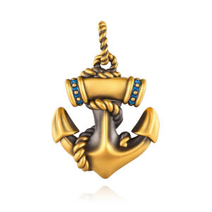 2.1g pendentif ancre en or dur mode 24K pendentif en or pur électrique noir + pendentif artisanat en émail opale - Product Image 1