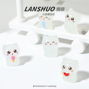 แลนซัว ตุ๊กตาแมวการ์ตูนเรซิ่นเรืองแสงในที่มืด DIY ของตกแต่งโต๊ะทำงาน ของตกแต่งบ้าน - Product Image 4