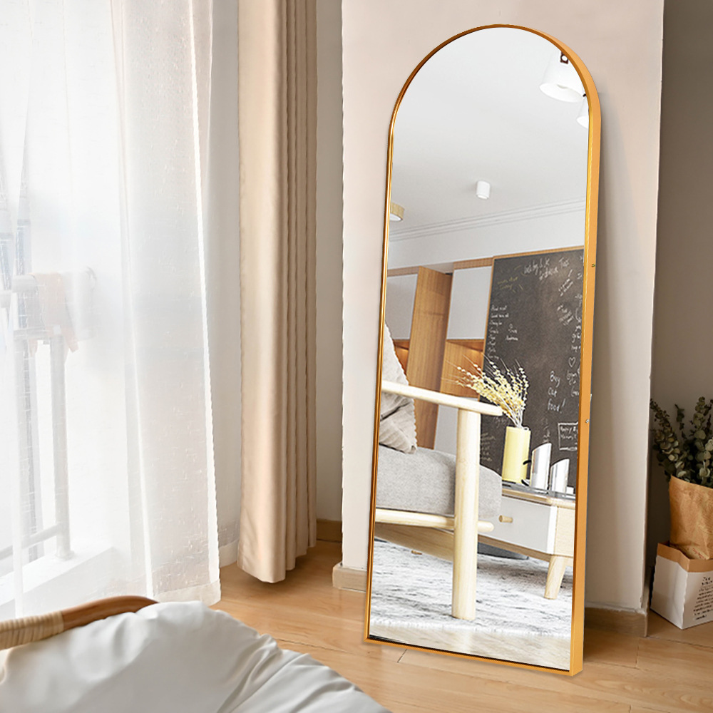 Gold Black Aluminium Frame Large Arched 60*165cm Full Length Mirror Stand - Modern Decorative Floor Mirror for Home Decoration Gold Black Aluminium Frame Large Arched 60*165cm Full Length Mirror Stand - Modern Decorative Floor Mirror for Home Decoration
