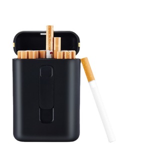 Étui à cigarettes rechargeable avec fil chauffant électrique, 20 pièces, portable, magnétique, en plastique noir, coupe-vent, forme rectangulaire - Product Image 1