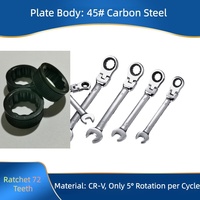 Jeu de clés à cliquet réversibles 6 pièces, double extrémité, finition chromée polie, 72 dents, acier au chrome-vanadium CRV, réparation automobile DIY