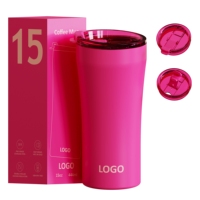 Gobelet isotherme 15oz 12oz avec poignée et paille, double paroi en acier inoxydable 304, isolation sous vide, à large ouverture, pour voiture