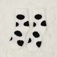 Chaussettes d'intérieur pour femme, style japonais mignon, en polyester, à motif à pois, avec détail de manchette transparente, doublées polaire, collection Printemps Standard