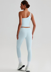 Rắn màu phòng tập thể dục Yoga đặt tập thể dục phù hợp với eo cao legging Rỗng ra trở lại một vai thể thao áo ngực thể thao Phụ nữ 2 mảnh phù hợp với - Product Image 3