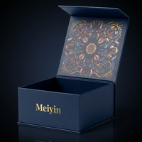 Boîte à fermeture magnétique bleu foncé personnalisée, boîte en papier rigide pour montre homme, boutons de manchette, emballage cadeau d'anniversaire