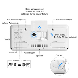 Digital <strong>wall</strong> <strong>clock</strong> large square with indoor outdoor temperature color alarm <strong>clock</strong> - Product Image 6