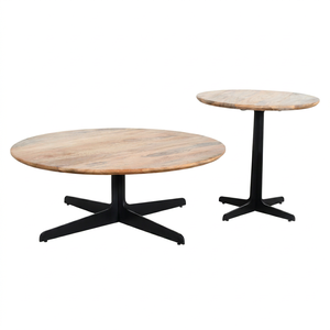 Modern Round Wood <b>Coffee</b> <b>Table</b> Set with Metal Base Nesting Living Room Furniture Minimalist Design Handmade Eco-Friendly - Product Image 1