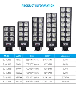 ชีวิตยาวกันน้ำ Ip65 ABS 400W 600W 800W 1000W 1200W 1400W ทั้งหมดในหนึ่งไฟถนน Led พลังงานแสงอาทิตย์