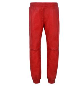 Pantalones de Mujer Personalizados 100% Cuero Nappa Rojo Vintage con Detalle de Correa Naranja, Acabado Vintage, Marca Privada OEM - Product Image 4