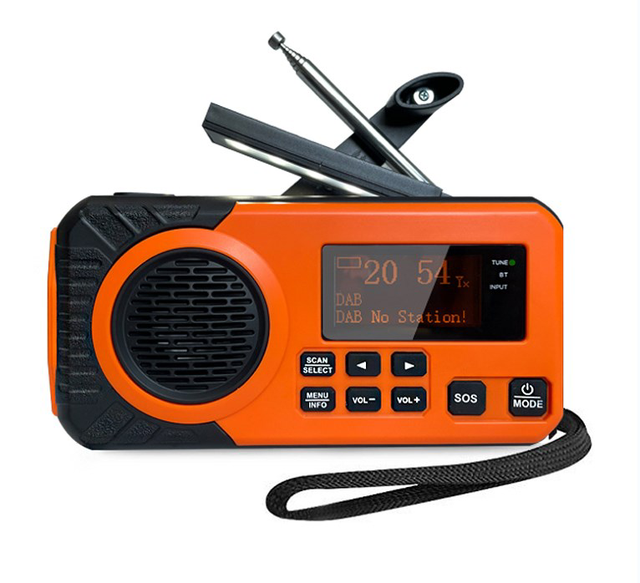 SY-375 Portable DAB Digital Radio with Hand Crank Charging, Built-in Spotlight with 3 Settings and Adjustable Ambient Lighting