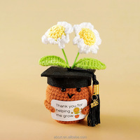 Décoration de bureau au crochet, fleurs en pot au crochet faites à la main, plantes artificielles en fil tricoté, énergie positive, pour cadeau de remise de diplôme