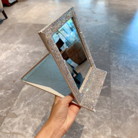 Diamant brillant strass décoration miroir de maquillage portable bling voyage portable miroir fordable avec diamant