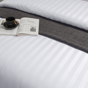 5 Sao Tùy Chỉnh Bán Buôn 100% Cotton Trắng Satin Sọc Khách Sạn Khăn Trải Giường Đôi/Đầy Đủ/Nữ Hoàng/Vua Kích Thước Bộ Đồ Giường Tấm Thiết Lập - Product Image 4