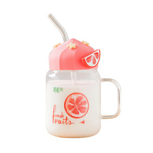 Vaso transparente Yan Xia de vidrio resistente a altas temperaturas, con tapa y pajita, de gran capacidad, diseño lindo, para estudiantes, mujeres, leche, <span class=keywords><strong>desayuno</strong></span>, oficina. - Product Image 6