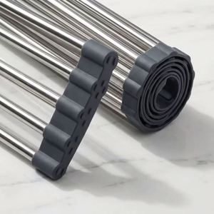 Égouttoir à vaisselle enroulable en acier inoxydable pour évier, tapis de séchage pliable et dessous de plat résistant à la chaleur, organisateur de comptoir de cuisine - Product Image 4