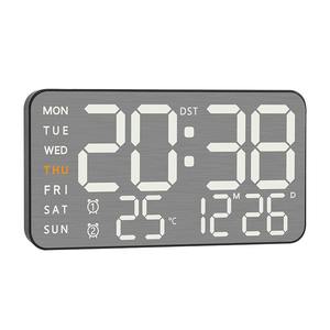 นาฬิกาแขวนผนัง LED แบบขัดเงา Huayang แสดงผลเต็มรูปแบบ แสดงเวลา วันที่ อุณหภูมิ พร้อมปรับความสว่างได้ นาฬิกาดิจิตอลทันสมัย - Product Image 5