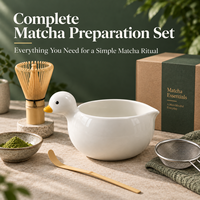 Mangkuk Matcha Keramik Putih Bentuk Bebek dengan Corong Paruh, Teko Lucu untuk Mengocok Matcha, Peralatan Sajian Teh Lukis Tangan untuk Rumah & Hadiah,omdoed