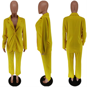 S-XXL 秋季时尚纯色女式小西装套装2件套商务长袖修身裤套装 - Product Image 4