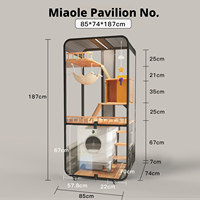 Armoire pour chat de luxe en bois massif et fer, grande villa pour chat avec portes en verre, maison moderne pour animaux de compagnie d'intérieur, avec bac à litière