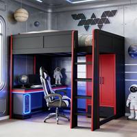 Lit superposé moderne et cool pour enfants JINS, lit mezzanine en bois avec table de jeu pour garçons, lit superposé pour enfants tendance