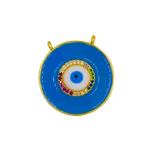 Pave Diamond Handmade Jewelry 2024 Wholesale New Enamel Cubic Zirconia Eye Connectors Necklace Pendant